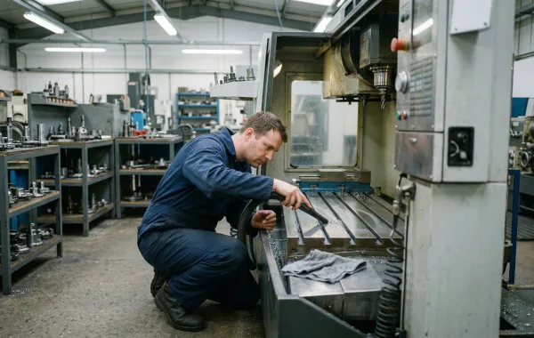 Maschinelle Bodenreinigung in einer Industriehalle