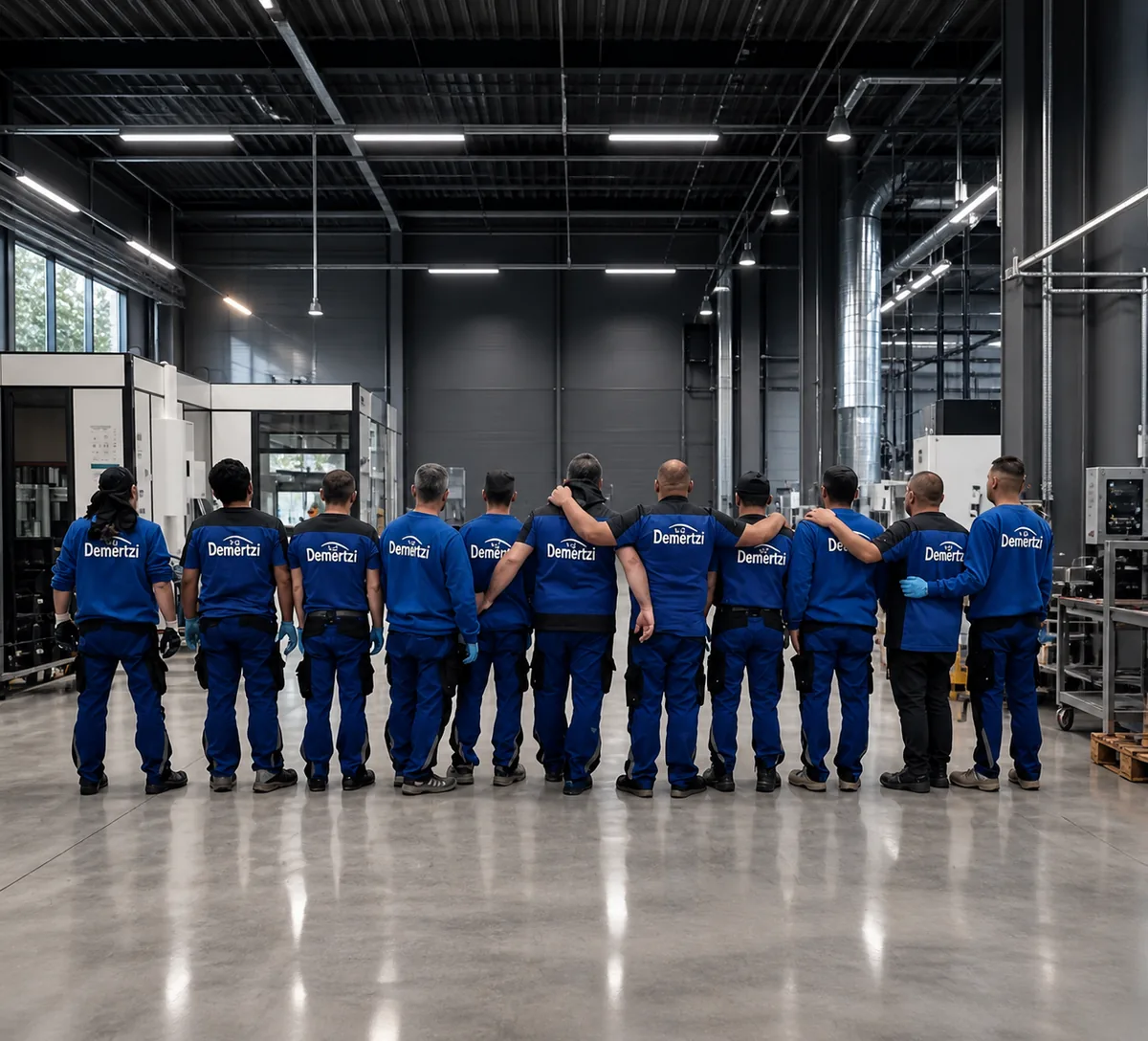 Das I.D. Demertzi Team in Arbeitskleidung